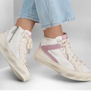 NEW “Dirty By Design” SKECHERS COURT & CLASSIC SKX WHITE AND METALLIC PINK SZ 8